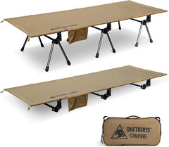 Adjustable Camping Cot Folding Sleeping Bed 330lb Lightweight Travel Coyote