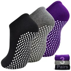 SkiBeaut Yoga Grips Non Slip Socks 3 Pairs Pilates Anti Skid Grippers Grippy