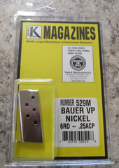 Bauer Fraser VP Vest Pocket 25 ACP AUTO Magazine 6RD TRIPLE K 529M Nickel finish