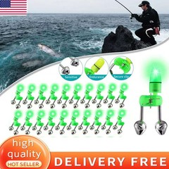 20pack LED Night Fishing Bite Bait Alarm 2 Bells Light Rod Tip Clip Alert Ring