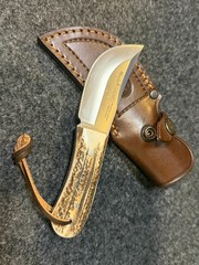 Muela Gazapo Upswept Skinner Fixed Blade Spain Knife with /Sheath Antler Grips