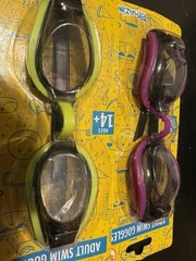 2 Pack Unisex-Adult Swim Goggles, purple and green, new in factory packaging