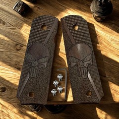 1911 Grips Full Size Wood Custom Punisher Skull for Colt & Clones w/ Screws