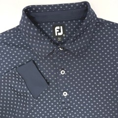 FootJoy Mens XL Long Sleeve Golf Polo Shirt Navy Blue Geometric Dot Lined