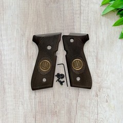 Wood Grips Fits Beretta 92 92FS 96 Full Size Checkered Medallion with Screws