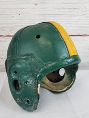 1940s Antique Green Leather Football Helmet No Brand Stamped 8356 6634
