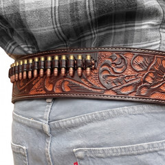 Real Leather Ammo Belt 44 45 cal Cowboy Western Cartridge Belt | Genuine Leather