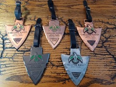 Set of 5 Vintage – Circling Raven Metal Golf Club Bag Tags – Worley, Idaho