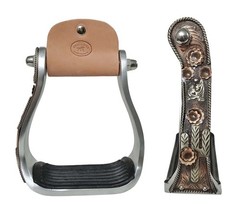 Western Copper Cactus Engraved Barrel Racing Aluminum Saddle Show Stirrups 51258