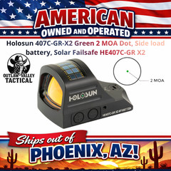 Holosun 407C-GR-X2 Green 2 MOA Dot, Side load battery, Solar Failsafe HE407C-GR
