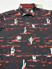 Puma MATTR Bushland Golf Polo Black Intense Red Mountains Desert Cactus NWT New