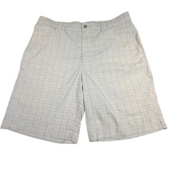 PGA Tour Golf Shorts 36 White Gray Grid Performance Stretch Activewear Mens