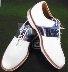 NIB Footjoy DryJoys Premiere Packard Spiked Golf Shoes, White / Navy, 54269
