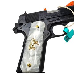 Colt white pearl 1911 grips gold metal horse for Government Commander full size
