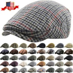Newsboy Ivy Ascot Cabbie Hat Cap Plaid Wool Herringbone Gatsby Golf Driving