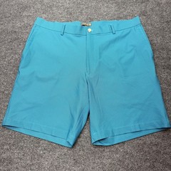 Peter Millar Crown Sport Mens 36 Teal Blue Geometric Fish Scale Golf Shorts 9in