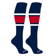 MK Socks Striped OTC Baseball, Softball, Football Socks (B) Navy, White, Red