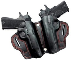 CEBECI Red Black Leather 2-GUN Small of Back Belt Holster for ANY 5″ 1911