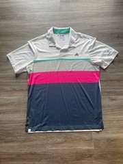 Adidas Climacool White Grey Pink Blue Short Sleeve Polo Golf Shirt Men’s Size L
