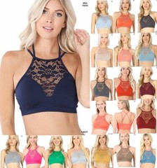 Womens Bralette Crop Top Halter High Neck Lace Cutout Seamless Running Yoga Bra