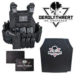 Urban Assault Black Storm Tactical Vest Plate Carrier W/ Level III Armor Plates