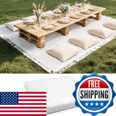 Astraspark 91 X 71 Extra Large White Outdoor Picnic Blanket Woven Cotton Yarn