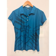 Nike Golf Dri-FIT Teal Blue Geometric Print Polo Shirt Womens Medium 416605-358