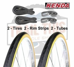 2-Pack Kenda K35 Gumwall 27×1-1/4″ Road Bike Tires Tubes & Rim Strips Set Kit