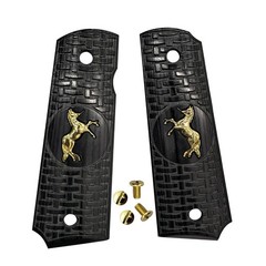 1911 Grips Full Size fits Colt Springfield Grips Black W/Gold Horse & Screw