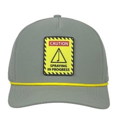 «Caution – Spraying in Progress» – Funny Golf Hat – Gray – Adjustable