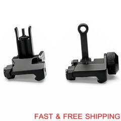 1 Pair Black Low Profile Metal Sights Folding Iron Front & Rear Set Black