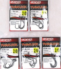 (5) Packs Owner Twistlock Hooks Size 2/0 Black Chrome Hook 5136-121 Brand New