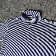 Rhoback Mens Performance Polo Navy Blue White Stripe Golf Shirt Size M