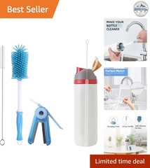 Water Bottle Cleaning Kit 3 Pack Long Silicone Brush Stainless Steel Straw