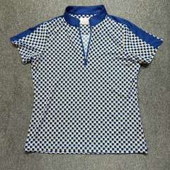 EP Pro Tour Tech Womens Golf Polo Shirt Checkered Quarter Zip Blue Yellow Large