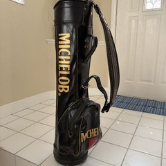 Vintage Michelob Faux Leather Black Gold Full Size Golf Bag WITH RAIN COVER
