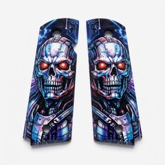1911 Full Size Black ABS Cyber Skull Grips Fits Colt Kimber Springfield Govt