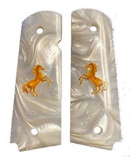 1911 Full-size Grips Acrylic white Pearl with Rearing Horse Image