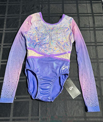 GK Elite Flourish 4955S Competition Leotard AS Long Sleeve Purple Crystal – NWT