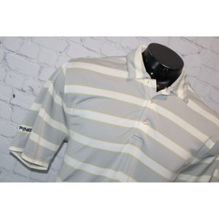 PING Golf Polo Mens XL Gray White Yellow Striped Short Sleeve Performance Shirt