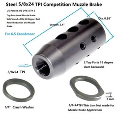 Steel 5/8×24 TPI Threaded Competition Muzzle Brake For 6.5 Creedmoor
