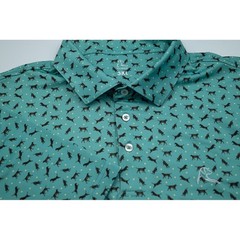 Rhoback Mens 3XL Performance Polo Shirt Teal Chocolate Lab Dog Polka Dot Print