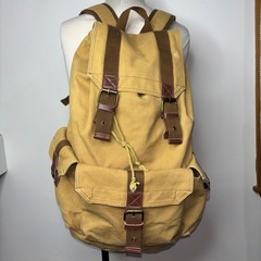 Canvas Leather Trim Backpack Rucksack Khaki Tan Brown