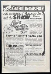 1925 Shaw Motor Attachment “Make Your Old Bike a Motorcycle” Motorbicycle