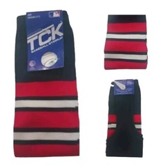 TCK Baseball Stirrups Medium 200 Medium 17in Navy Blue Scarlet Red White Stripes