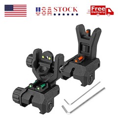 Flip Up Front & Rear Backup Sights w/ Red Green Fiber Optic Dots for Picatinny