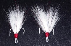 2 pack 1/0 Mustad dressed Musky Pike bucktail treble hooks.