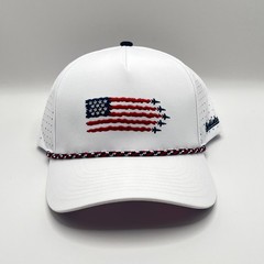 BirdieBoss USA Golf Hat White Performance Snapback Rope Golf Cap Adjustable
