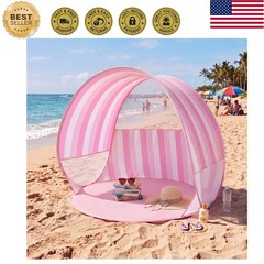 Wind Resistant Pink Stripe Beach Tent for 4 – Ultimate Comfort and Protection!