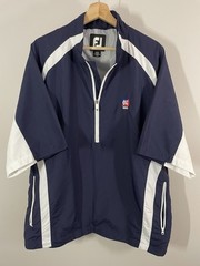 FootJoy Windbreaker 1/4 Zip Pockets Mens L Blue White Pullover Short Sleeve Golf